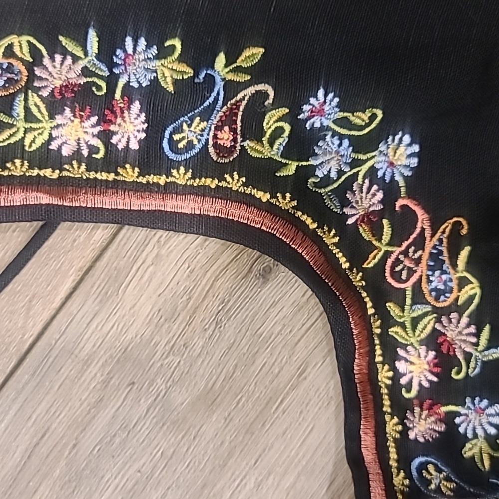Linen Blend Midi Dress With Embroidered flowers, Quality Fabric, High Slit.sz 10 - Picture 7 of 10